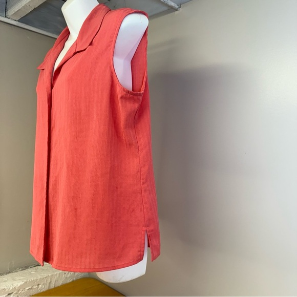 Notations Top Womens Large Pink-coral Sleeveless Button Collared V Neck - Picture 2 of 6